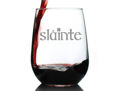 Cheers Irish Slainte Stemless Wine Glass St. Patricks Gifts