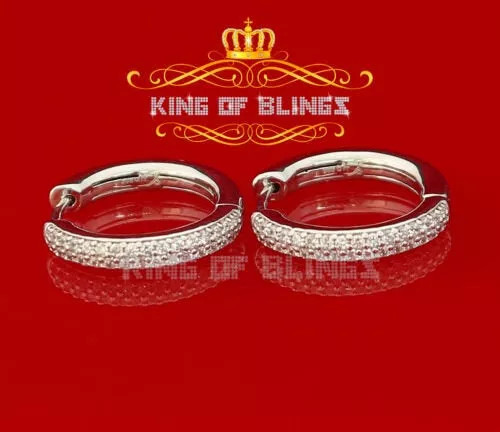 White Gold Finish Silver 19mm Hoop Earrings with Lab Created Diamonds