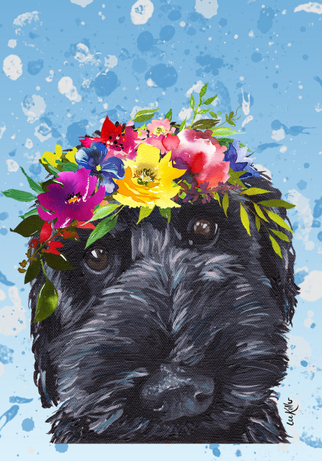 Labradoodle Black - Hippie Hound Studios Summer Crown  House and Garden Flags - HH69095