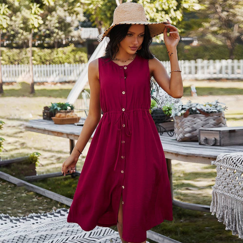 Handmade Bamboo Material Sleeveless Dress - Summer Dress - 171000033265