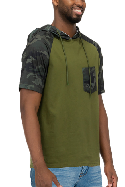 Camo Pocket Hooded Tee - WT8613-OLIVECAMO-XL