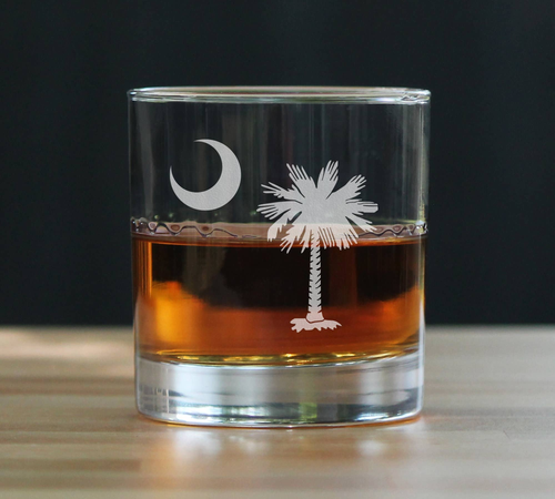 South Carolina Flag Whiskey Rocks Glass Palmetto State Gifts