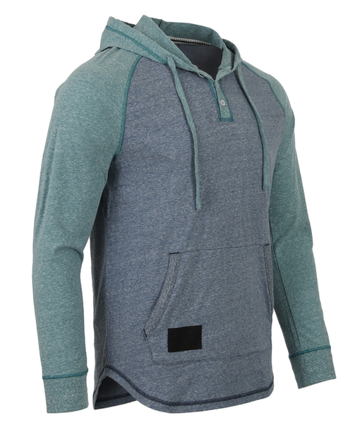 ZIMEGO Men's Long Sleeve Henley Raglan Hoodie with Kangaroo Pocket - ZGLS142H-NAV-GRN-M