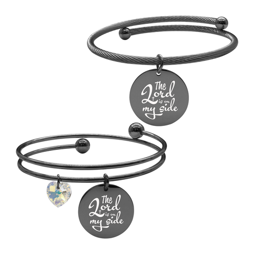 Black-tone Inspirational Bracelet Set With Austrian Crystals By Pink Box Part 2 - 23.S.SWA-DBL.OPN-THELORDISONMYSIDE-BLK