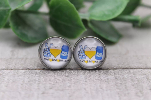 Peace Love Bud Light  Glass Stud Earrings