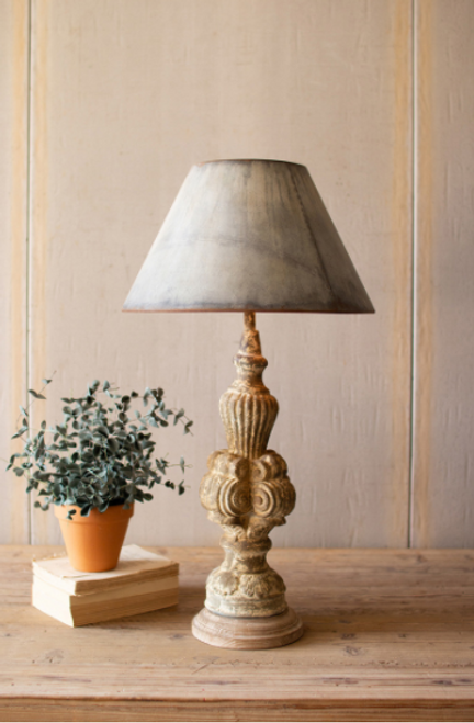 Table Lamp With Sculpted Base And Galvanized Shade 18"D X 32.5"T