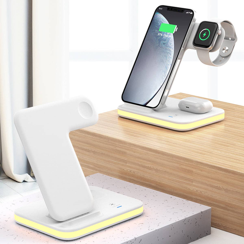 4-in-1 Wireless Charging Stand with Night Light - QINIGHT-WHT