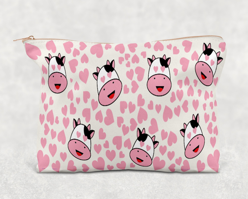 Pink Cows  Printed Canvas Zipper Bag