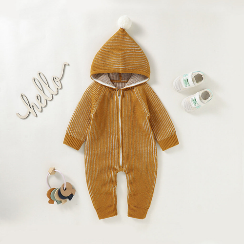 Baby Solid Color Zipper Front Design Hooded Knitted Romper - S002469B002707P000120V012 Baby Solid Color Zipper Front Design Hooded Knitted Romper - S002469B002707P000120V012