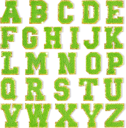 Green Self Adhesive Chenille Letters Patches - Letter-Green-H