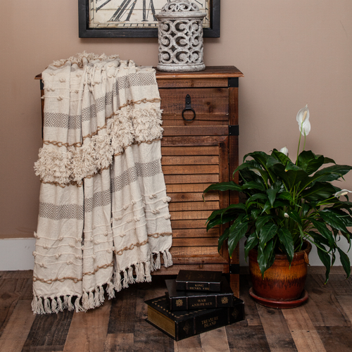 Parkland Collection Anika Eclectic Beige 52" x 67" WOVEN HANDLOOM Throw