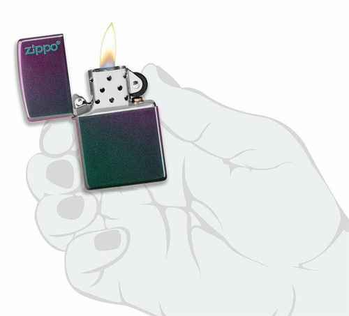 Zippo Iridescent Violet + Logo Satin Finish Genuine Pocket Lighter NEW