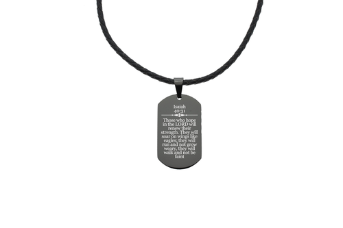 Genuine Braided Leather Scripture Necklace By Pink Box - Black - PinkBox-6-001340