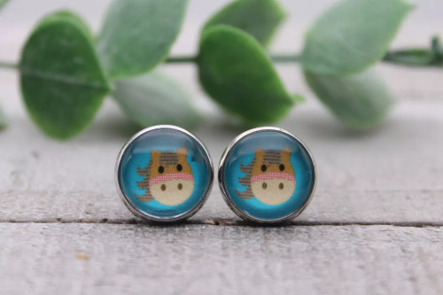 Horse Face on Blue | Glass Stud Earrings | Hypoallergenic
