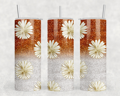 Orange Daisies|Skinny Tumbler|Optional Bluetooth Speaker| Speaker Color Varies