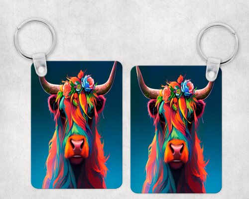Watercolor Highland Cow Keychain - 303110521 Watercolor Highland Cow Keychain - 303110521