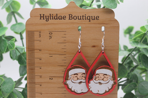 Santa || Wood Dangle Earrings || Hypoallergenic Santa || Wood Dangle Earrings || Hypoallergenic