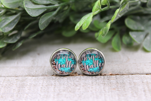 Wallen on Teal & Leopard|| 12mm Glass Stud Earrings