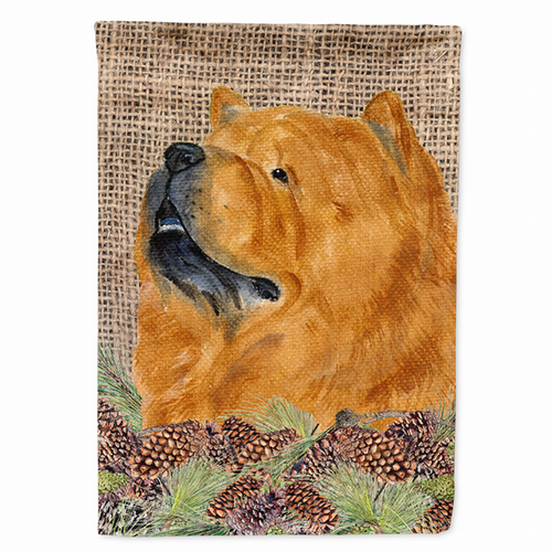 Faux Burlap and Pine Cones with Dog Flag Garden Size - S000213B001695P118953V000