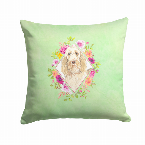 Floral Design with Dog Picture Fabric Decorative Pillow - CK4369PW1414