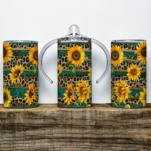 Western Leopard Sunflowers  Insulated Kids Dual Lid Sippy Cup Tumbler