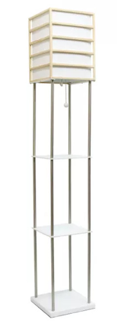 Lalia Home 1 Light Metal Etagere Floor Lamp with Storage Shelves and Linen Shade