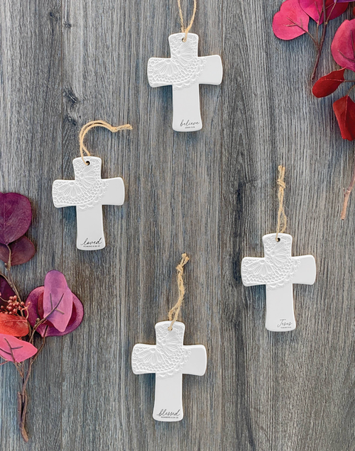 Christmas Ornament Cross Lace Loved