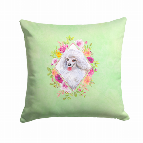 Floral Design with Dog Picture Fabric Decorative Pillow - CK4332PW1414