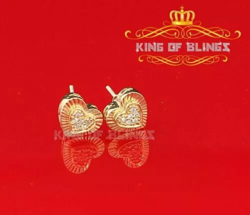 10k Yellow Gold Finish Sterling Silver Heart Earrings With Lab Created Diamond