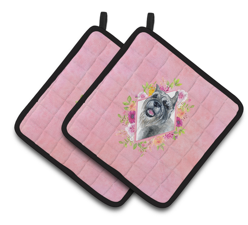 Dogs and Flowers Pair of Pot Holders - S000213B001695P003476V004