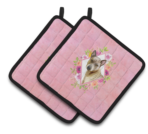 Dogs and Flowers Pair of Pot Holders - S000213B001695P003476V010
