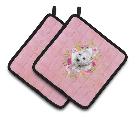 Dogs and Flowers Pair of Pot Holders - S000213B001695P003476V015