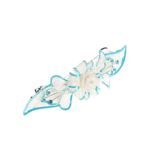 Mesh Bow & Swarovski Crystal Barrette in Silver/Blue - 2703-05