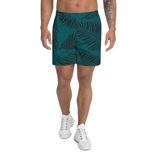 Men's Green Leaf Pattern Athletic Shorts - 9931684_9811