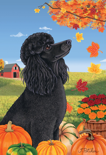 Black Poodle - Tomoyo Pitcher  Falling Leaves Garden Flag
