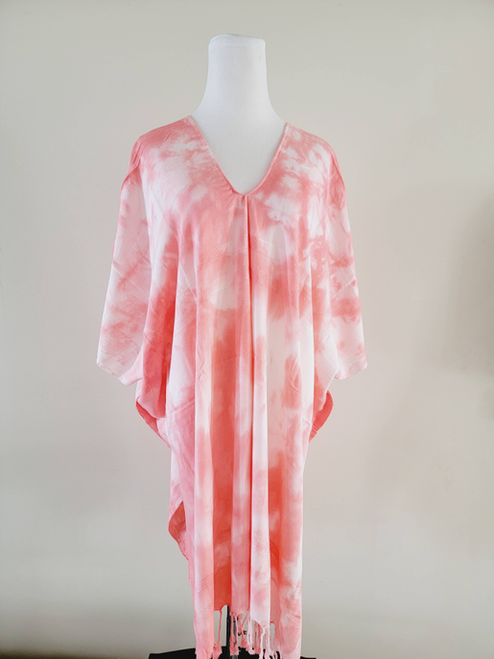 Cover-up, Beach dress Tie- Dye Hand made Dress Coral