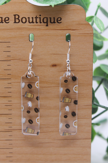 Coffee || Bar Acrylic Dangle Earrings Coffee || Bar Acrylic Dangle Earrings