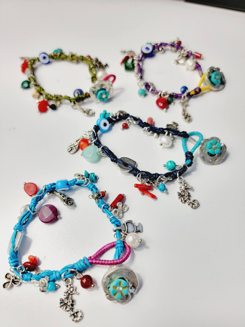 Hand knotted Gem stone bracelet with different luck charms - EBRU785