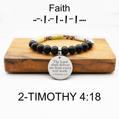 Natural Amazonite Obsidian Mix Faith Morse Code Scripture Bracelets - S001536B002521P000315V007