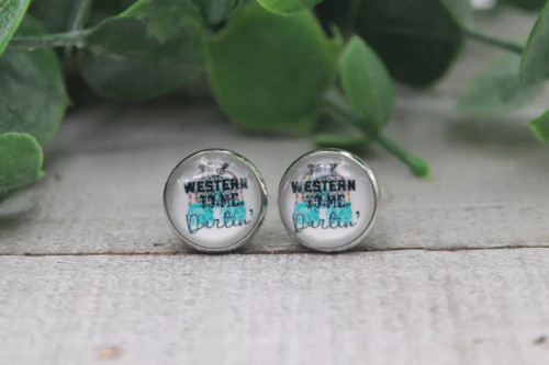 Talk Western To Me Print  Glass Stud Earrings