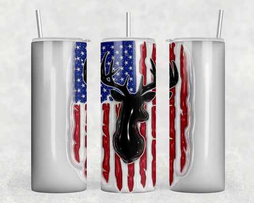 American Flag Deer 20 oz Steel Tumbler With Or Without Bluetooth Speaker