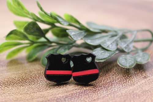 Red Line Badge Stud Earrings - RTS - hb1189