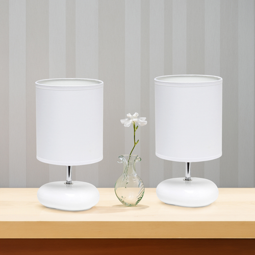 Creekwood Home Traditional Mini Round Rock Table Lamp 2 Pack Set for Nursery, Study, Bookshelf, Office, Nightstand, Living Room