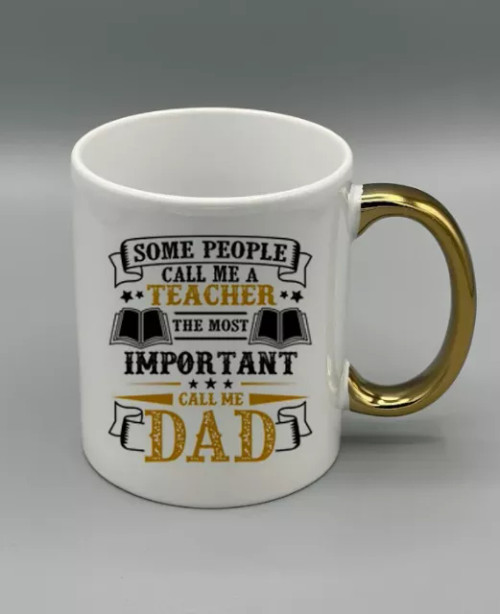 "Cool Dad Teacher" Gold Handle Coffee Mugs | By Trebreh Designs