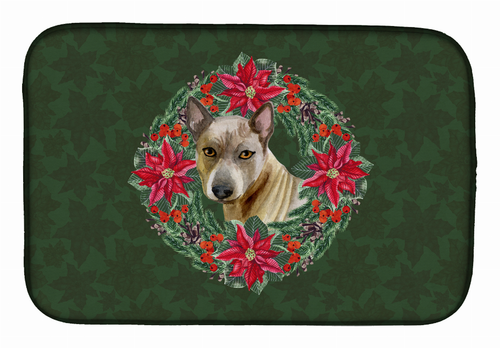 Poinsettia Wreath Dog on Dish Drying Mat - S000213B001695P115614V042