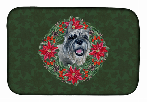 Poinsettia Wreath Dog on Dish Drying Mat - S000213B001695P115614V024