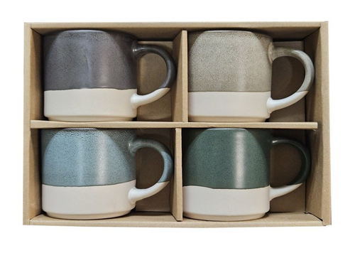 MARCELLE 4PC TWO-TONE 14OZ MUG SET IN COLOR BOX W/PVC COVER