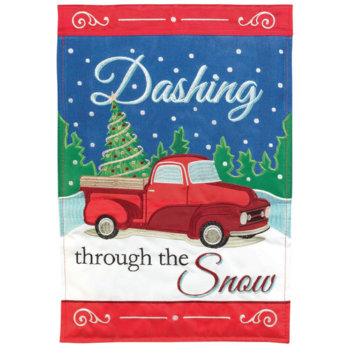 Dashing Through The Snow Truck Double Applique Garden Flag Dashing Through The Snow Truck Double Applique Garden Flag
