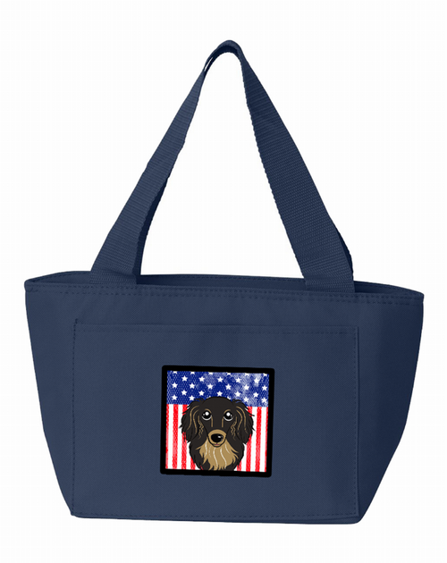 American Flag and Longhair Black and Tan Dachshund Lunch Bag