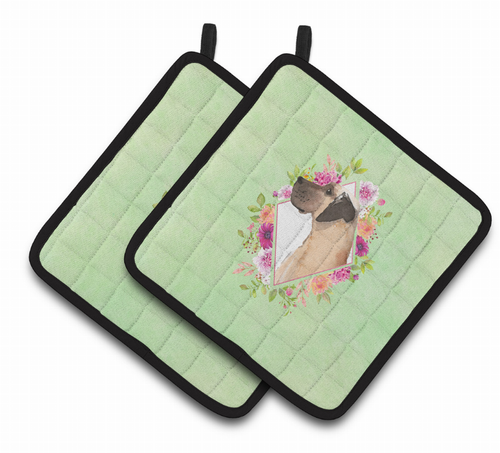 Dogs and Flowers Pair of Pot Holders - CK4394PTHD